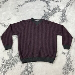 SOL Alpaca Blend Textured Ribbed Knit Crewneck Pullover Burgundy Gray Mens  XL